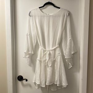 NWT, White Sheer/Chiffon 3/4 Sleeve Dress with tie waist.